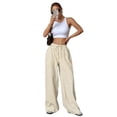 thumbnail image 5 of Women Drawstring Striped Pants Loose Wide Leg Trousers Casual Low Waist Pants Comfy Lounge Pants Blue & Blue Yellow M, 5 of 10