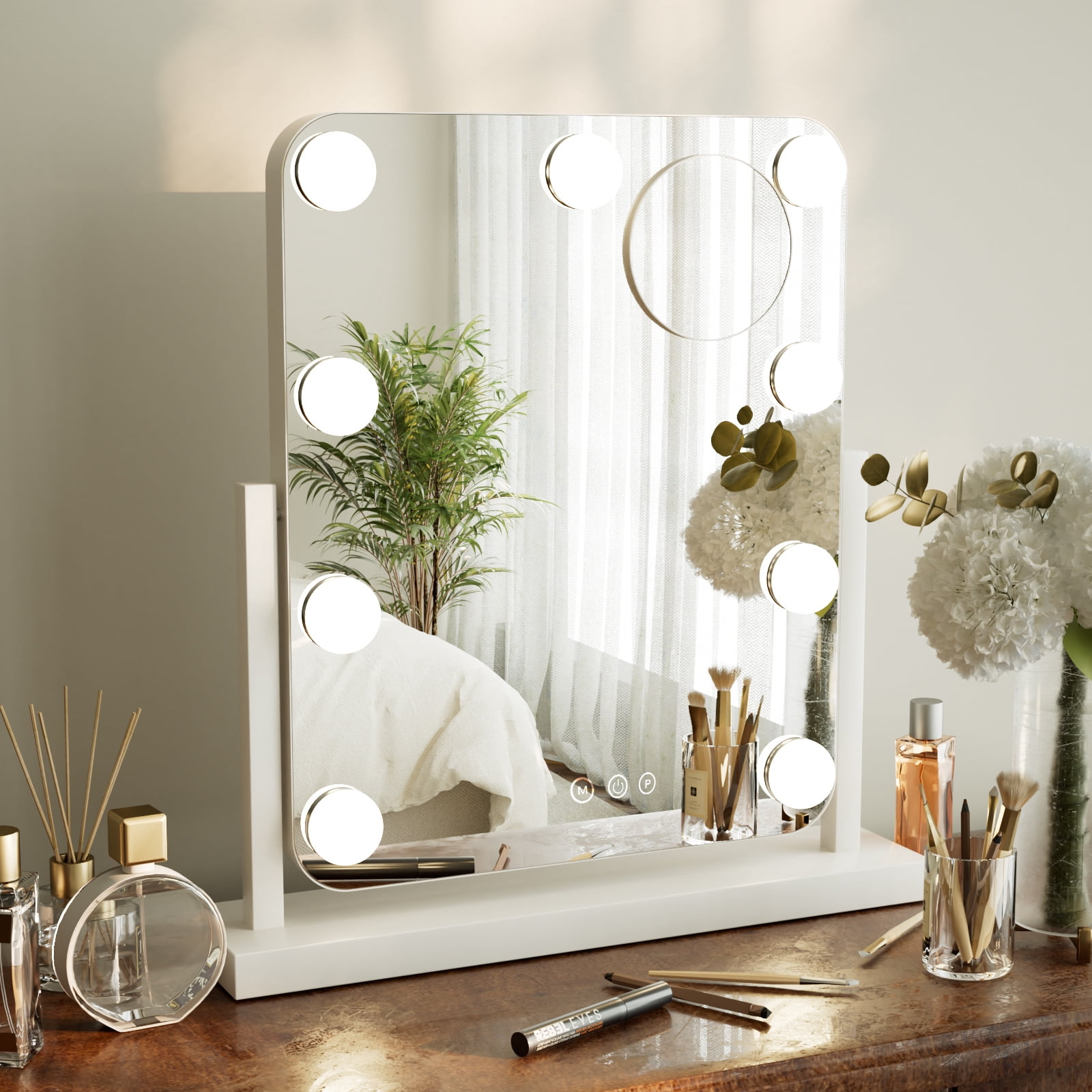 Easy4Home 13"x11" Vanity Mirror with 3 Color Lighting Hollywood Lighted Touch Screen Makeup Mirror, White