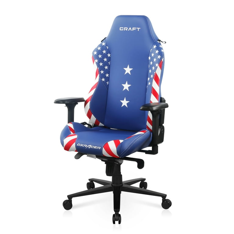 DXRacer P Series GC-P88-BW-M1-01 Blue and White Gaming Chair - Premium PVC  Leather Racing Style Computer Chair with Ergonomic Headrest and Lumbar