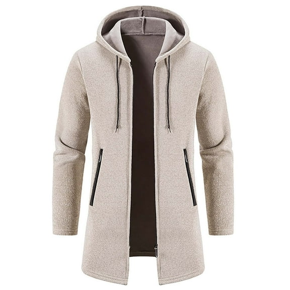 IROINNID Men's Long Sleeve Plush Hip-Length Hoodie Jacket Solid Color Casual Autumn And Winter Fleece Knitted Sweater Sweater Jacket