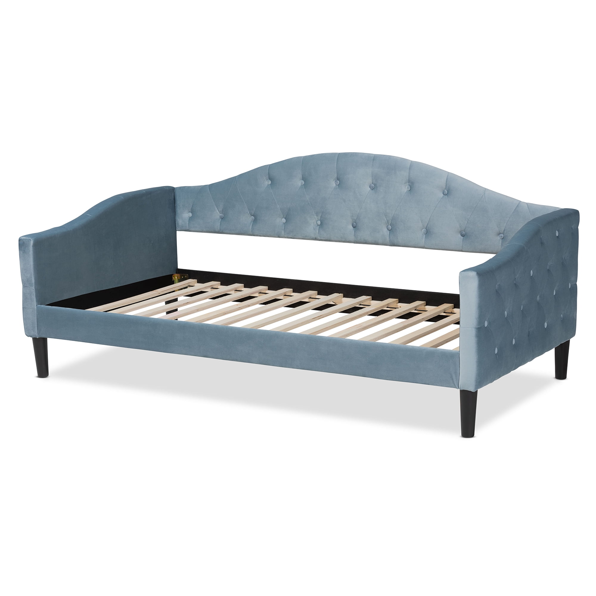 Baxton Studio Benjamin Modern and Contemporary Light Blue Velvet Fabric Upholstered and Dark Brown Finished Wood, Full Size Daybed