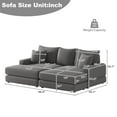 thumbnail image 3 of TUANLUO 87" Chaise Lounge Indoor, Oversized 3-Seater Corduroy Lounge Chair with Ottoman, Deep Seat Recliner Chair with Pillows, Soild Wood Sectional Sofa and Couch for Living Room, Grey, 3 of 9