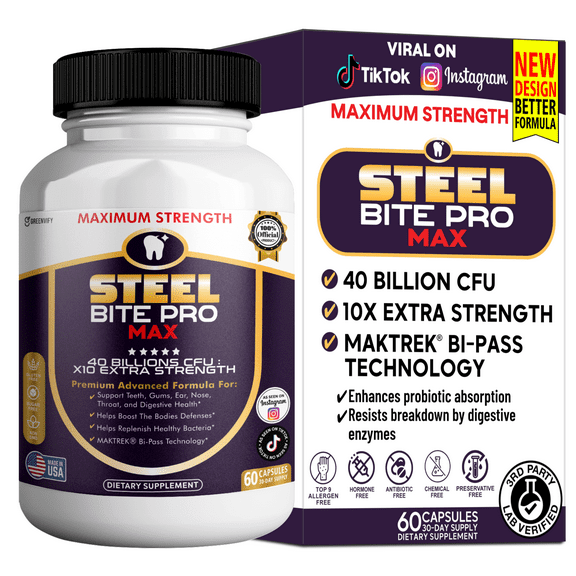 GreenVify Steel Bite Pro Max Oral Health Support Supplement, 60 Capsules