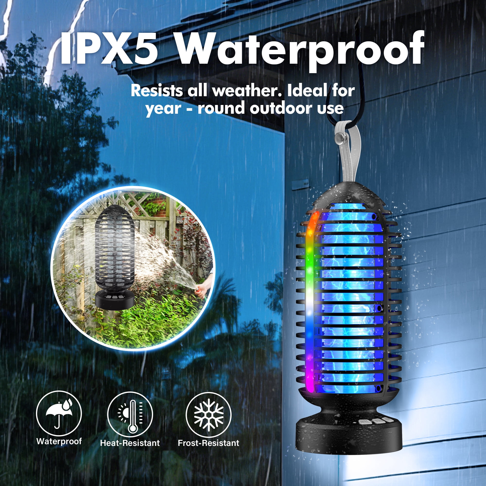 Reppiss Electric Bug Zapper Outdoor, Fly Mosquito Killer Lamp with Color Chaning LED Light for Patio, Camping, Black