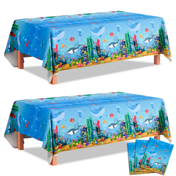 Under The Sea Tablecloth, 3 Pcs Sea Animal Table Cloth Set - Underwater Creatures Tablecloth, Under The Sea Party Tablecloth & Ocean Table Cloth, for Under The Sea Party Decorations Supplies