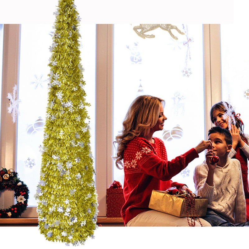 Details about   5FT Christmas Collapsible Pop Up Tree Xmas Artificial Tinsel Sequins With Stand 