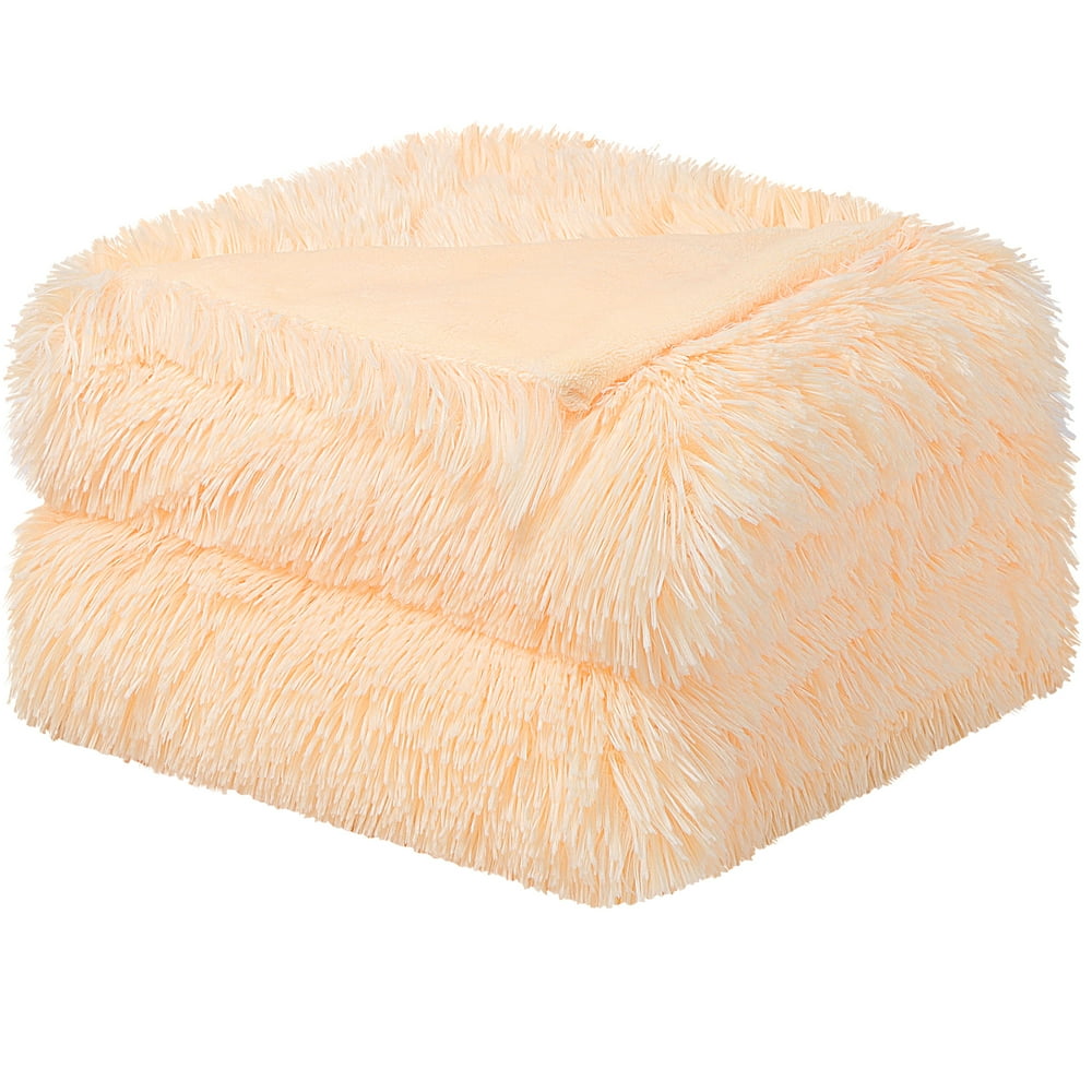Piccocasa Soft Decorative Long Shaggy Faux Fur Queen Size Blanket 78"x