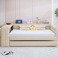 thumbnail image 2 of Euroco Upholstery Full Size Platform Bed with Desk and Shelves, Trundle Bed and USB Charging for Kids, Beige, 2 of 14