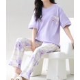 thumbnail image 7 of Cotton Women Pajama Set 2 Pcs Short Sleeve Pullover Top Sleepwear Long PJ Pants, 7 of 7