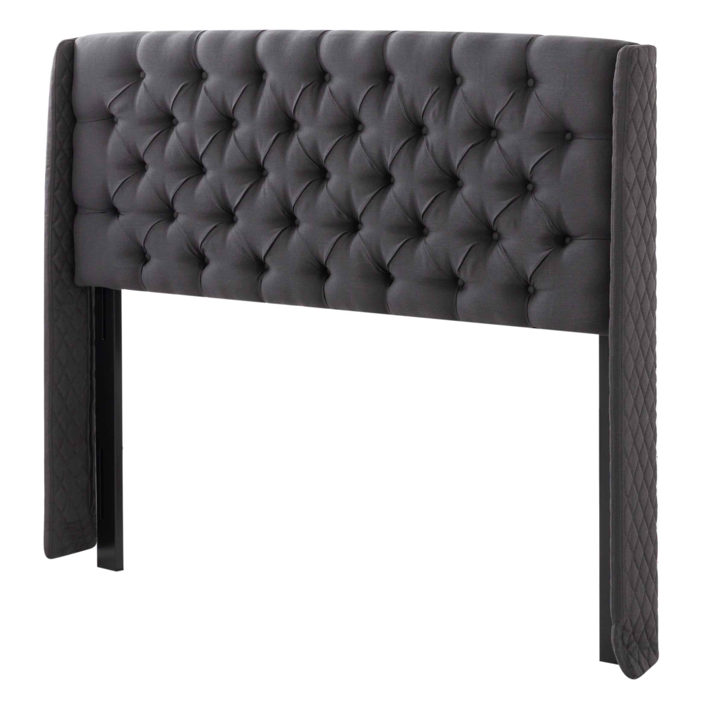 BSHTI Upholstered Headboard for King Bed, Linen Fabric, Tufted Button Design for Bedroom, Adjustable Foam Headboard for King Bed, Easy Assembly, Dark Grey