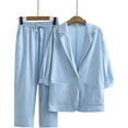thumbnail image 2 of JINMGG Two Piece Outfits Women, 2026 Fashion Fall 2PC Fashion Woman Turndown Collar Button Solid Long Sleeve Blouse +Loose Pants Sets Blue XXL, 2 of 8