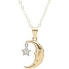 10kt Yellow Gold with Rhodium Moon and Star Pendant, 18