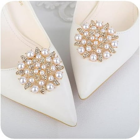 NANAHuang 2Pcs Silver Shoe Clip Fashion Decoration Round Pearl Shoe Buckle for Wedding Party Rhinestone Shoe Clips Shoe Jewelry Accessories Charm for Women