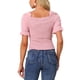thumbnail image 3 of INSPIRAR CHIC Blusas Casuales de Verano de Cuello Cuadrado de Manga Corta para Mujeres Rosa S, 3 of 6
