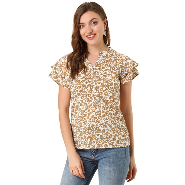 INSPIRE CHIC Blusa Informal Con Cuello En V Y Manga De Casquillo Superior Con Estampado Floral Para Mujer Blanco XS
