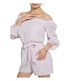 thumbnail image 3 of GUESS Womens Pink Tie Ruffled Smocked Long Sleeve Off Shoulder Romper Size: L, 3 of 4