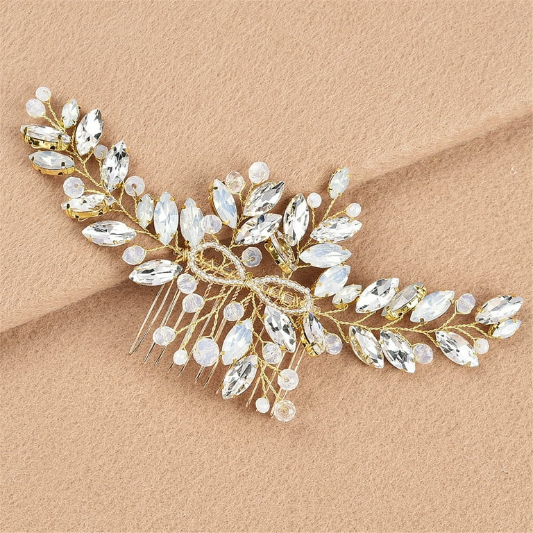Wedding Hair Comb Silver Rhinestones Opal Crystal Vintage Bridal Hair Clips
