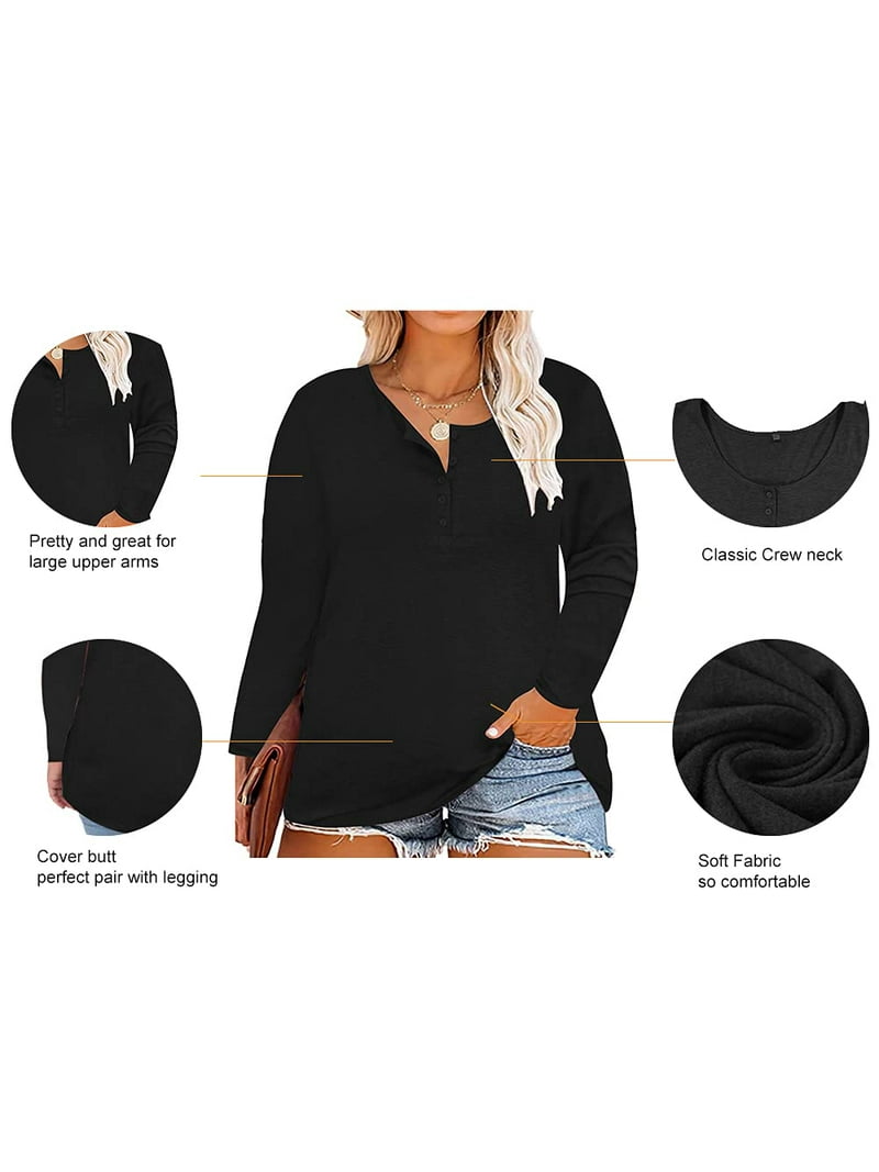 TIYOMI Plus Size Long Sleeve Top - Casual Fall Tunic Blouse With Lace Detail, Crew Neck, XL To 5X