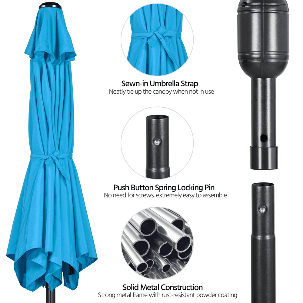 Alden Design 9 Foot Patio Umbrella with Crank and Push Button to Tilt, Sky Blue