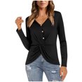 thumbnail image 1 of Camiseta de manga larga con cuello en V suelta de Color sólido a la moda para mujer Fridja  FKASFK4329, 1 of 7