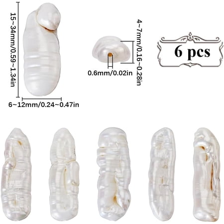 1set 6pcs Keshi Pearl Beads Cultured Freshwater Pearl Nuggets Seashell color 15~34x6~12x4~7mm Hole: 0.6mm