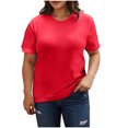 thumbnail image 1 of Tops de Color Sólido para las Mujeres, Manga Corta Cuello Redondo Suéter Blusa de Moda para el Hogar Y el Uso Diario, 1 of 9