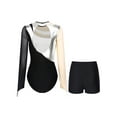 thumbnail image 2 of Aislor Women's Gymnastic Leotard Bodysuit Tops Color Block Patchwork Dance Costume with Shorts Silver M, 2 of 5