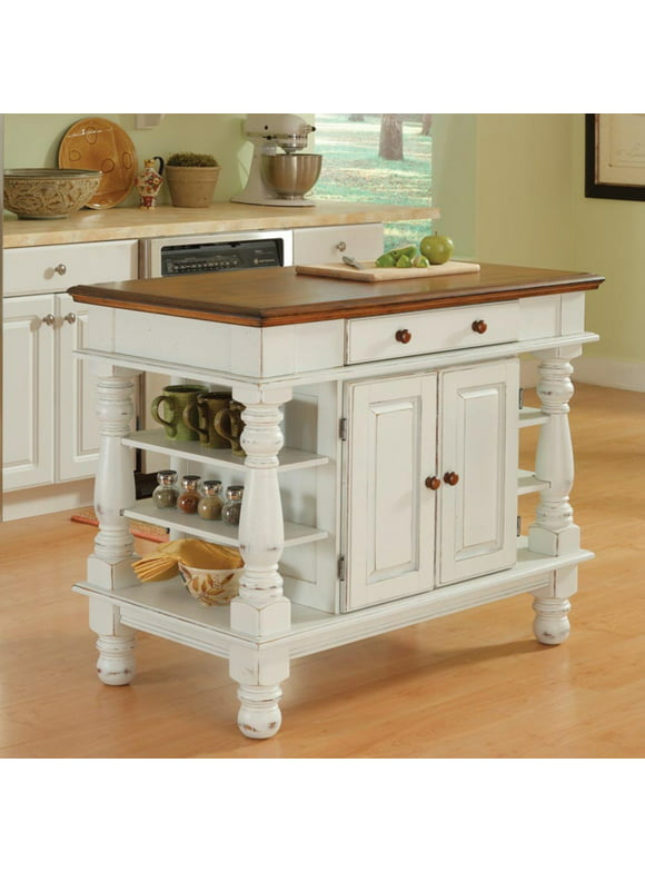 Homestyles Americana Off White Wood Kitchen Island with Storage and Open Shelves