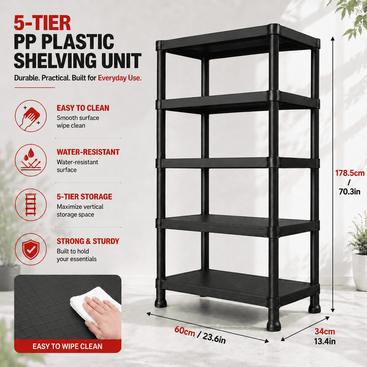 LK-PP-2pcs 70"H new Garage Shelving Storage Shelves 5-Tier Heavy Duty Adjustable Storage Shelve for Closet