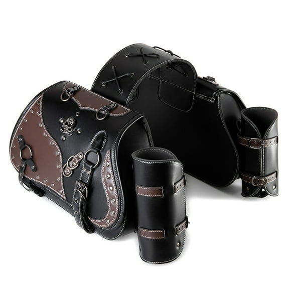 Universal Motorcycle Saddlebag Set Waterproof PU Leather Side Bags with Drink Holder Stylish Bag for Daily Essential