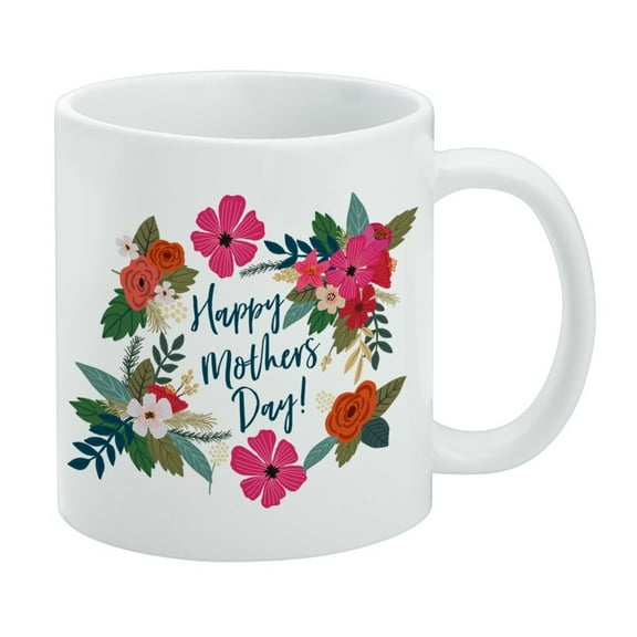 Happy Mother's Day Mom with Flowers White Mug