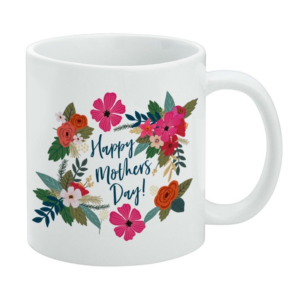 Happy Mother's Day Mom with Flowers White Mug