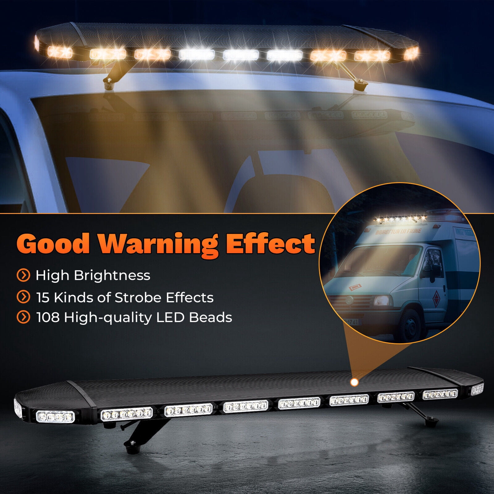 108 LED 47" Strobe Light Bar Waterproof Emergency Beacon Warn Tow Truck Lamp