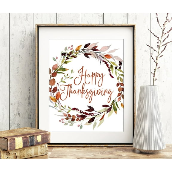 WestConfe HAPPY THANKSGIVING Poster, Thanksgiving for Autumn Decoration and Fall Table Decor, watercolor autumn wreath