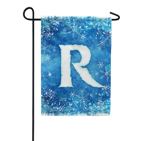 America Forever Winter Monogram Letter R Garden Flag Vertical Double Sided 12.5 x 18 inches Snowy Winter Holiday Seasonal Flags for Outdoor, Yard, Porch Decoration, Blue Background, Snowflake Flag