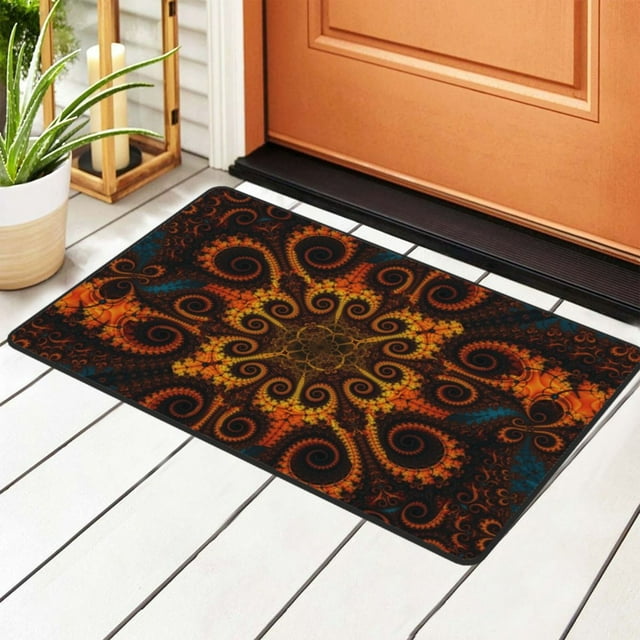 Fractal Orange Spiral Vortex Rugs Doormat, Non-Slip Machine Washable Carpets Floor Door Mat , 36" x 24"