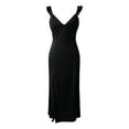 thumbnail image 4 of Siilsaa Formal Maxi Dress Womens Evening Dresses V Neck Short Sleeves A-line Glitter Formal Dresses Black,L, 4 of 9