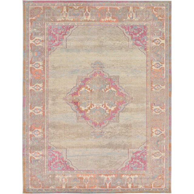 Unique Loom Medici Distressed Medallion Rug 9' x 12' Rectangle Beige/Pink