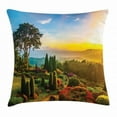thumbnail image 1 of Garden Throw Pillow Cushion Cover, Fresh Forest with Colorful Flowers on Hill with Sunrise in Morning Idyllic Scenery, Decorative Square Accent Pillow Case, 24 X 24 Inches, Multicolor, by Ambesonne, 1 of 2