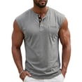 thumbnail image 2 of RongHuan Summer Tank Tops Men Vintage Sleeveless Henley Shirts Lightweight Button Up Gym Workout Tee Beach Casual Top, 2 of 8
