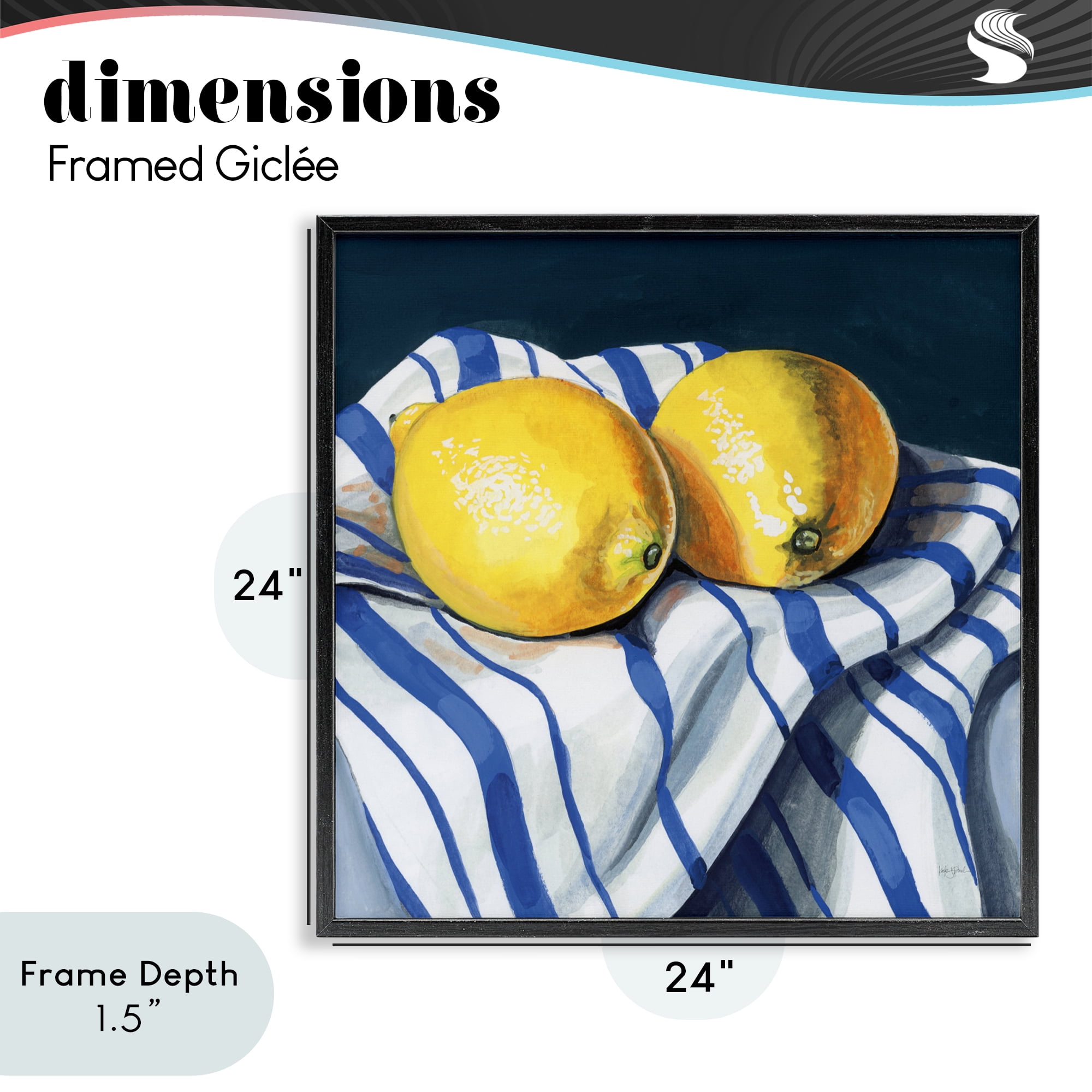 Stupell Industries Fresh Kitchen Lemons on Dishtowel Black Framed Giclee Art, design by Kate Jarvik Birch