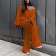 thumbnail image 5 of Tiqkatyck Womens Fashion Two Piece Sets for Women Women's 2 Piece Outfits Long Sleeve V Neck Knit Pullover Tops and Wide Leg Pant Streetwear Set Sweatpants Women Womens Long Sleeve Tops Brown, 5 of 6