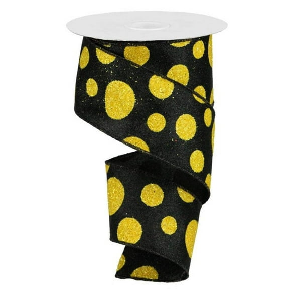 2.5"X 10 yd Giant Polka Dots  Black/Yellow