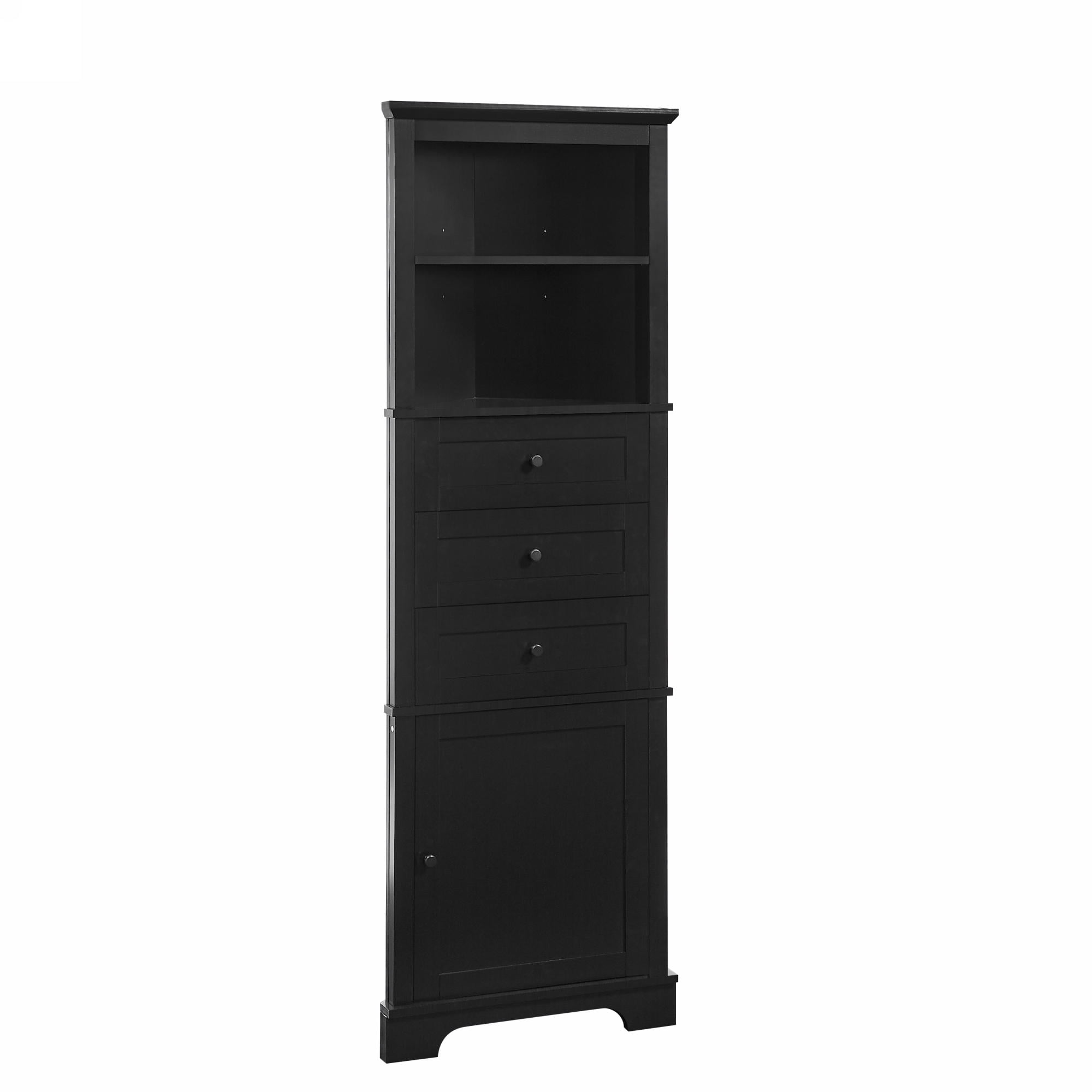 Euroco Durable Corner Cabinet with Adjustable Shelves, Heavy-Duty Metal Handles, and Safety Drawer Stoppers – Stylish, Space-Saving Storage Solution for Bathrooms, Kitchens, and More