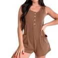 thumbnail image 2 of Women's Short Jumpsuit Romper Overalls, Solid Color Sleeveless Button Front Pockets, Casual Summer Vacation Beach Travel Lounge Wear Outfit for Women | Aestivo,Brown M, 2 of 9