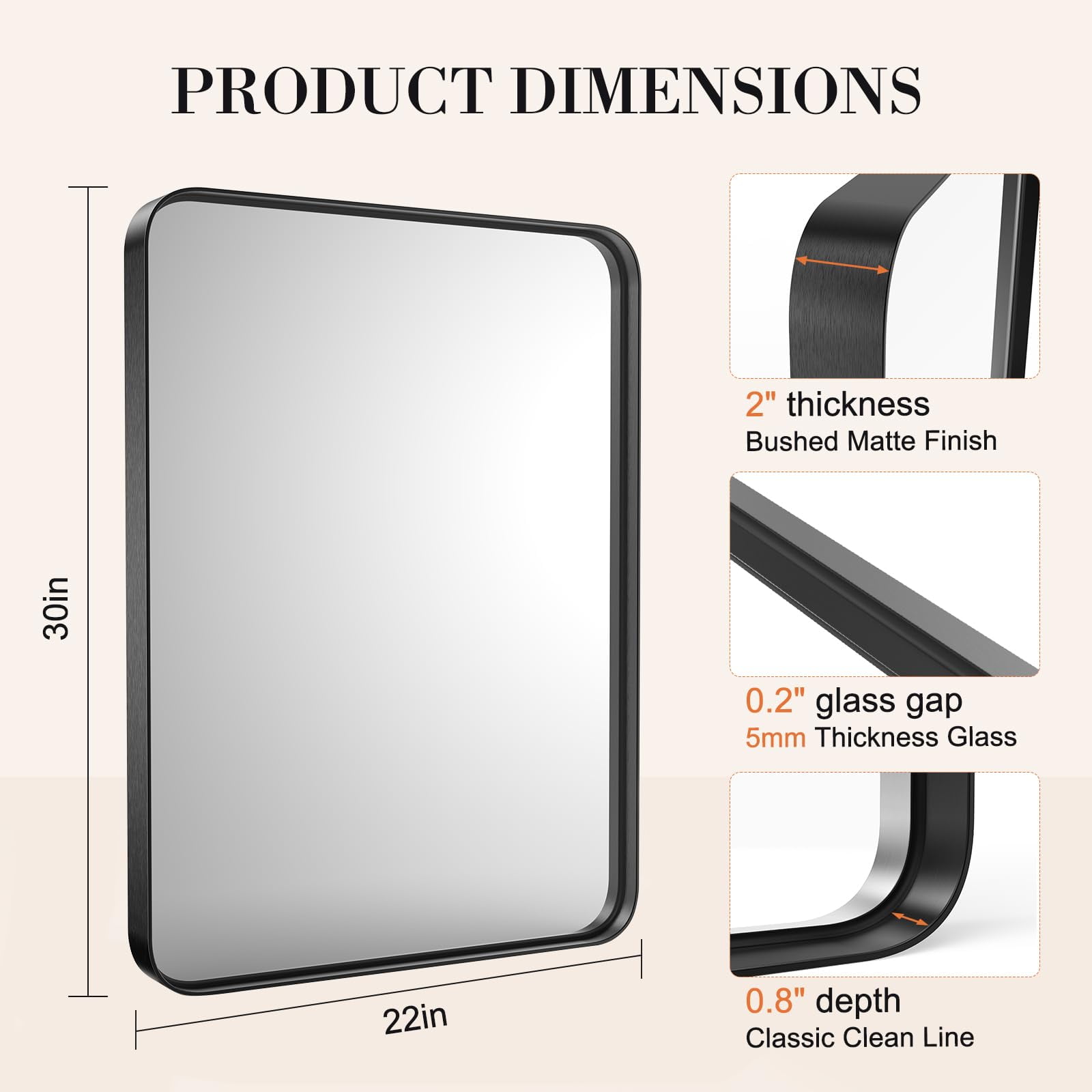 Blorly Black Bathroom Vanity Mirror for Wall, 22x30 Inch Metal Frame Wall Mirror Farmhouse Rectangle, Anti-Rust, Tempered Glass, Hangs Horizontally or Vertically
