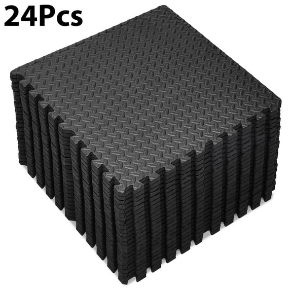 FIXTECH Puzzle Exercise Mat, EVA Interlocking Foam Floor Tiles for Home Gym, Mat for Home Workout Equipment, Floor Padding for Kids, Black, 24 in X 24 in X ½in, 96 Sq ft - 24 Tiles