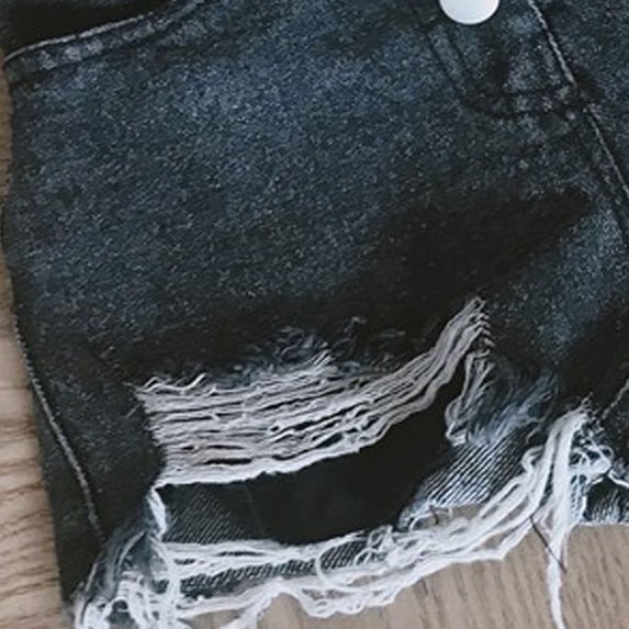 BXJX Girls Denim Shorts, Above the Knee Causal Summer Ripped Jeans Shorts Black Size 5-6 T