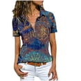 thumbnail image 2 of ICHUANYI Clearance Women Casual T-shirt Printed Sexy V-Neck Zipper Short Sleeve Pullover Blouse Tops(Blue, L) ICHUANYI WER2023081011013, 2 of 6