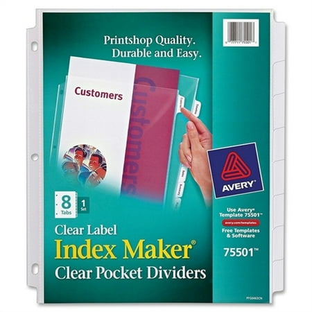 Avery 5 Tab Clear Label Dividers Template Avery Index Maker Clear Label Three-Hole Punch View Dividers, Letter, Eight/set 75501 ()